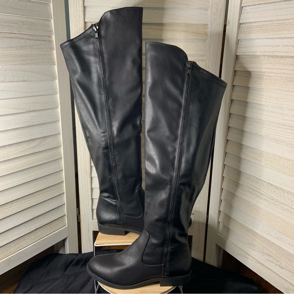 A New Approach Bradley Black Faux Leather Zip Up Over the Knee Boots Size 9
